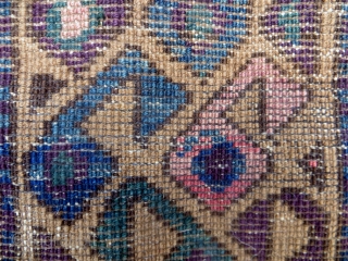 SOLD!  THANK YOU.  Baluch Balisht, 16 x 28 in. Unusual Boteh inside Boteh motif.  No repairs, glossy wool, traces of what may be fuschine which is visible in closeup.  ...