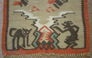Antique Scandinavian or Sarkoy kilim, no: 136, size: 95*42cm, pictorial and conceptual design, wool on wool, wall hangings.               