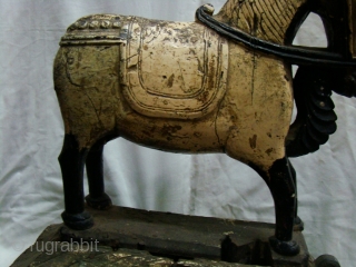 WOODEN HORSE .

WOODEN HORSE TOY FROM CENTRAL INDIA ( MAHARASHTRA ).

VERY GOOD CONDITION AND VERY OLD.

SIZE: 28 X 39 X 46 CMS.           