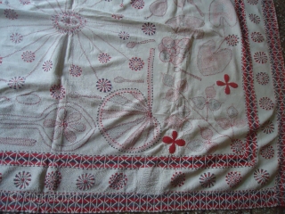 This kantha gudari is from west Bengal and is old.it is all original and has very fine straight stitch all over with craftly made figure work as well.its in very good condition.its  ...