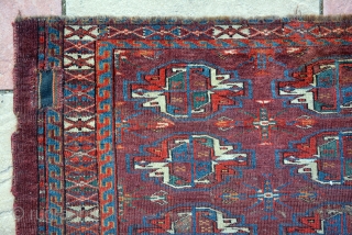 Early 1800 Yomut Chuval, one of the most rare chuval. I have this from many years in my collection, it's size is 110 x 70 cm. It haven't touched for reweave or  ...