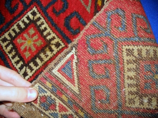 Antique Kirghiz pillow rug bag, nice color, in very good condition, full pile. Size is 3' - 10", 90 - 25 cm.           