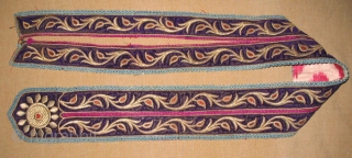 Antique Uzbek Bukhara collar, late 19th, dress decoration, gold embroidered on velvet, IKAT. Size is 45" - 4", 113 - 10 cm.           