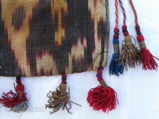  Rare antique Uzbek money bag, IKAT, cross-stitched embroidery is VERY thin, late 19th, in good condition. Size is 7" x 5.5", 17 x 13 cm.       