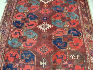  Antique Uzbek Karakalpak rug, Central Asia, circa 1920, nice colors. In very good condition, full pile, have some damaged places, see photos.  Size is 350 - 175 см, 12' x  ...