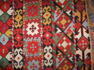 19th Century antique Uzbek nomads Lakai piece in excellent condition, very fine cross stiched silk embroidery, size is about 56/51cm without fringes, 23" x 20"        