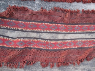 Antique Kirghiz, Uzbek long tent band, yurt decoration with fringe. In excellent condition, natutal colors. Size 1200-30 cm, 40'x1' with fringe.            