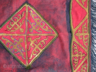 Kirghiz nomads applique, tent decoration, leather, velvet. Circa 1900. Large size is 64-58 cm, 26-23 inches, without fringes.               