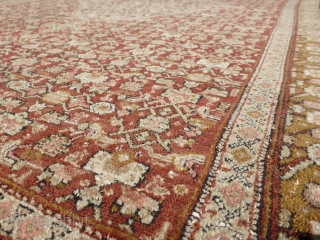 Antique 19th century Senneh / Senna Persian rug. Beautiful soft colors including a pistachio green and pale yellow, which are typical from this time period. Border has a muted yellow background with  ...