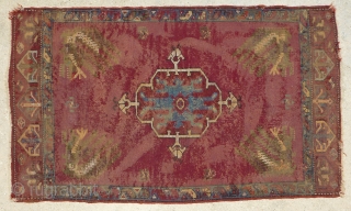 Antique late 19th century / early 20th century Kirshehir yastik rug. Beautiful colors with a cochineal field and purple accents. All colors are probably natural. Woven with an average knot count of  ...