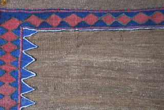 Veramin Sofreh - eating mat, camel hair background. kilim weave with lazy lines, circa 1930s. size : 35" X 31" - 89 cm X 79 cm       