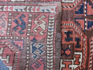 Turkmen main rug from Upper Amudarya-Red Desert. Some areas low pile, fairly in good condition. Size: 60" x 105" - 154cm x 267cm.          