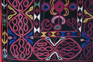 Kirgiz Mirror cover - silk embrooidery on velvet with mirror backing. size: 23" X 23.5" - 60 cm X 58 cm. Circa - early 20th cent.       