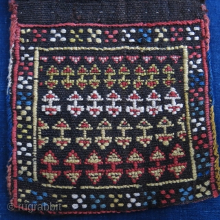 Shahsavan mini double bag wool cotton on goat hair warp face Jajim. Minor couple reapirs. Size : 17" X 7 " 44 cm X 18 cm       