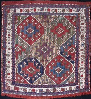 Caucasus Azerbaijan kilim bag face with saturated colors. size : 22" X 20" - 56 cm X 51 cm Circa : second half of 19th cent.       