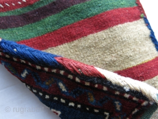 Shahsavan wool pile bag with saturated colors, full pile with mostly camel hair back side. Size : 10" by 9" - 25.5 X 22.5 cm        