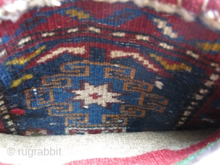 Shahsavan wool pile bag with saturated colors, full pile with mostly camel hair back side. Size : 10" by 9" - 25.5 X 22.5 cm        