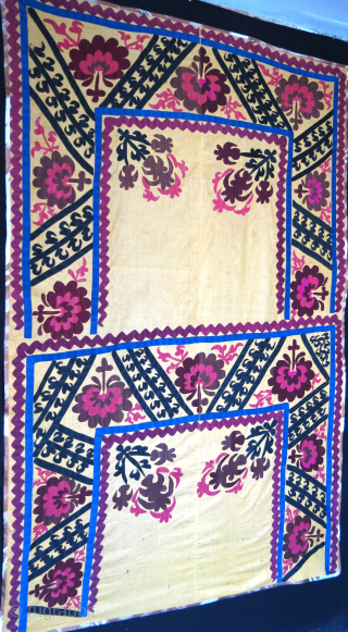 Uzbekistan Samarkand Window blind suzani silk embroidery on cotton, circa 1930- 40s. size : 77" X 49" - 196 cm X 125 cm En ethnographic item. vedatkaradg@gmail.com      