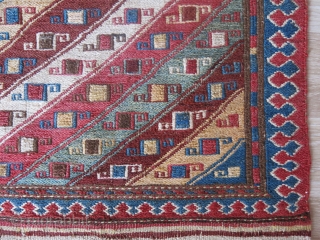 Caucasian / Shahsavan bag face with natural colors. Minor touches for brown in field and a few spots, Circa 19th cent. Size: 19" X 18" --  48 cm X 46 cm 