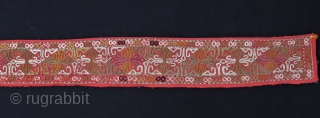 Turkmen Chodor Chapan border fragment, extreme fine chain stitch emrboidery with ikat backing. Size: 48" X 4" - 122 cm X 10 cm          