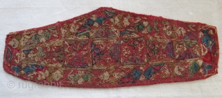 Turkmen Chodor forehead band, extreme fine silk embroidery on wool, mid-19th or earlier size - 10.5 " X 4 " -27 cm X 10 cm        