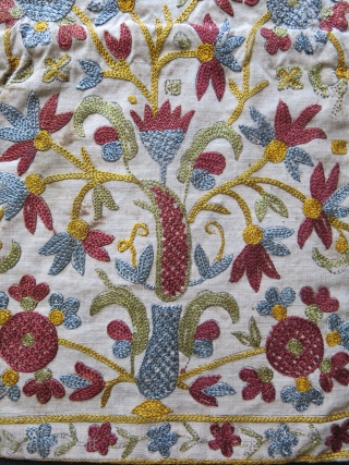 Greek silk embroidered pouch, pomogranate blossoms, circa 1900 -1920 size" 10" X 7.5"                    