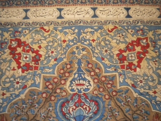 Persian Tree of life pencilled cotton hanging with birds
Circa 1850/1900
Large pencilled and printed hanging probably in Isfahan (Persia). Fully lined with a dyed indigo cotton voile , its "tree of life" design  ...