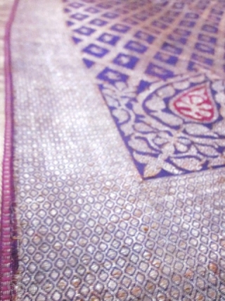 Beautiful Indian purple silk square and gold brocaded shawl originating from Varanasi in India. Varanasi or Benares in the region of Uttar Pradesh had made a specialty of this type of rich  ...