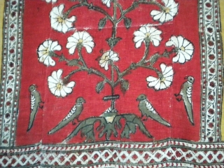 Spectacular block printed hanging from North india late 19c.
this tapestry shows the late return of the Mughal period design that was popular in the eighteenth century. There is a typical mughal tree  ...