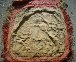 Lovely, antique Usbek textil. Size: 86 x 72 cm. Used. Some holes and damages.                   