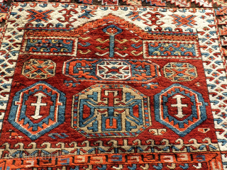 Wonderful caucasian rug. Some used pile. Size 225 x 144 cm.                      