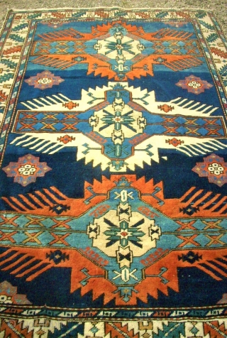 antique caucasian rug. Size: 132 x 199 cm. Good pile. Ends used condition.                    