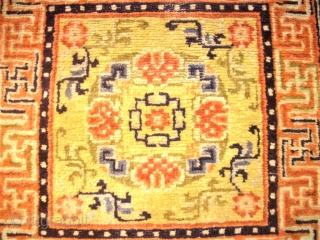 antique Tibet / Chinese sitting-meditation rug. Size: 61 x 183 cm. Some low pile.                   