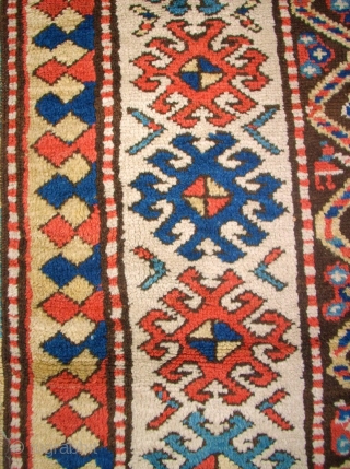 Antique caucasian rug. Size: 116 x 222 cm. At one end some low pile. Interesting rug.                 