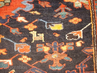 SOLD - THANK YOU! Antik, persian kurdish? rug. very nice colours and interesting ornaments. fine knotting. pile is low. 
Size: 180x110cm            