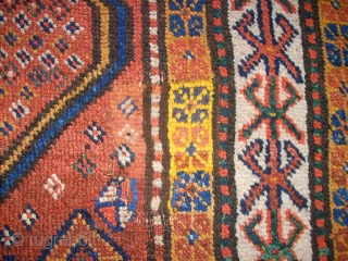 Very old Kordi Quchan rug. Size: 155 x 261 cm. In the middle some low pile. One small repair.              