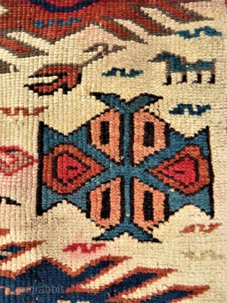 caucasian Zeywa rug. Size: 127 x 174 cm. Bad condition. With holes.                     