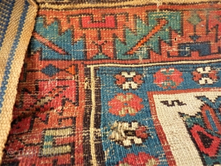 caucasian Zeywa rug. Size: 127 x 174 cm. Bad condition. With holes.                     