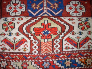 Very old anatol Bergama rug. Size: 105 x 93 cm. Nice and authentic item. Good colors. Interesting ornaments.               