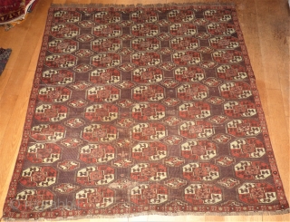 antique Yomud fragment? Size: 149 x 155 cm. Low pile. Used condition.                     