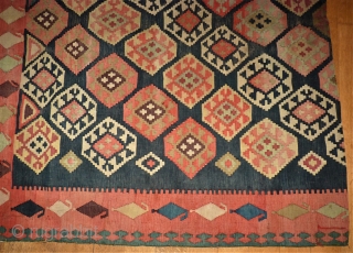 Caucasian Kilim fragment. Size: 127 x 159 cm. Used condition.                       