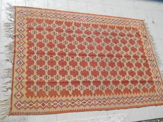 Antique sarkoy Pirot kilim, named Bosnska sara. 
Age: beginning of 20th century. 
Size about 2x1,5m..
Ask about this
                