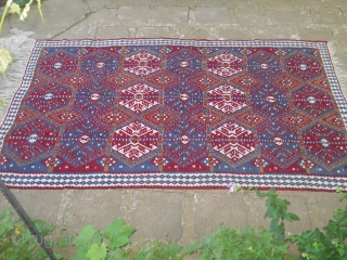 Antique Azerbajijan Sarkoy kilim. 
Dimensions: about 240x160cm. Good condition.
Very rear color combination...                     