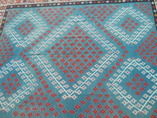 Old, unusual Şarköy Pirot kilim, measuring 340 x 280cm, with a pattern Venac on blue.

                  