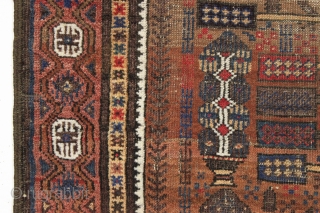 Antique baluch prayer rug. Interesting older example of an unusual design group. Wide range of all natural colors with very nice greens and blues. Areas of wear and with a small patch  ...