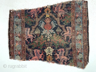 One more antique bidjar lion rug fragment. What you see is what you get. Thick thick bidjar weave. As found, not washed, wear and creases as shown. Pretty saturated colors. Last one.  ...