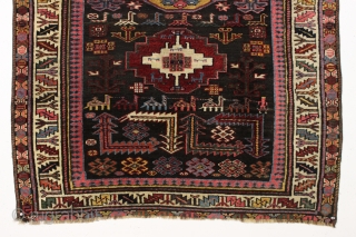 camel trains and sprinting wild horses. Kurd or veramin? Outstanding saturated natural colors. Good pile. Minor repairs. Wild. ca. 1880 or earlier 3'10" x 5'10"        