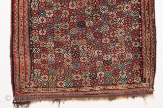 antique south persian rug with an attractive unusual design and overall good condition. All natural colors. Good even pile with slight center wear. Reasonably clean and ready for floor or wall display.  ...