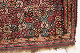 antique south persian rug with an attractive unusual design and overall good condition. All natural colors. Good even pile with slight center wear. Reasonably clean and ready for floor or wall display.  ...