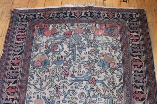 Rare Persian circus rug. Not one but two elephants. Add a few clowns and you have a circus. A deep wear crease (see pic), some rough ends. Early 20th c. Probably northwest  ...